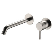 Fienza Axle Basin/Bath Wall Mixer Set Round Plates 200mm Outlet, Brushed Nickel