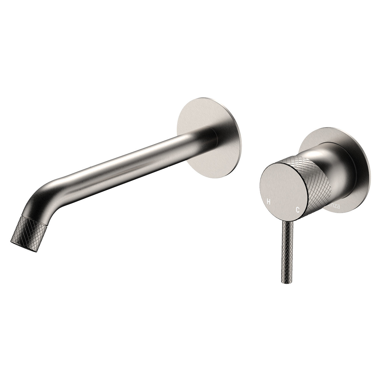 Fienza Axle Basin/Bath Wall Mixer Set Round Plates 200mm Outlet, Brushed Nickel