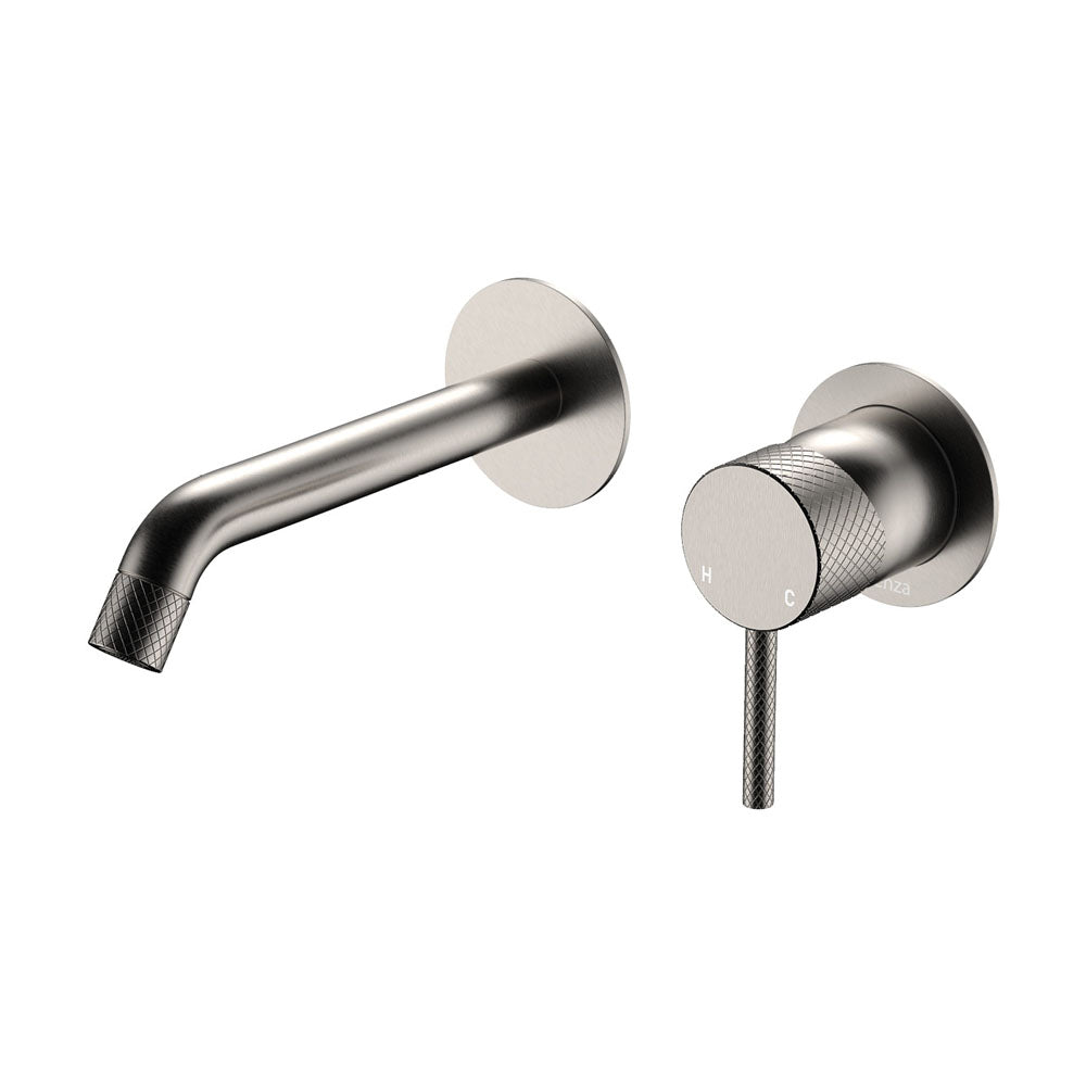 Fienza Axle Basin/Bath Wall Mixer Set Round Plates 160mm Outlet, Brushed Nickel
