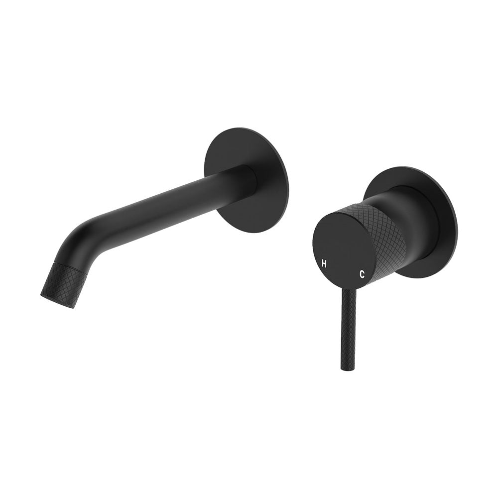 Fienza Axle Basin/Bath Wall Mixer With 160mm Outlet Round Plates, Matte Black