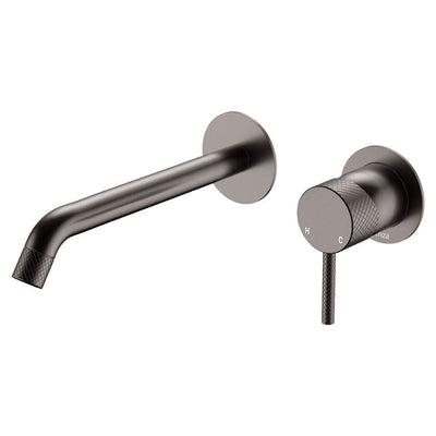 Fienza Axle Basin/Bath Wall Mixer With 200mm Outlet Round Plates, Gun Metal