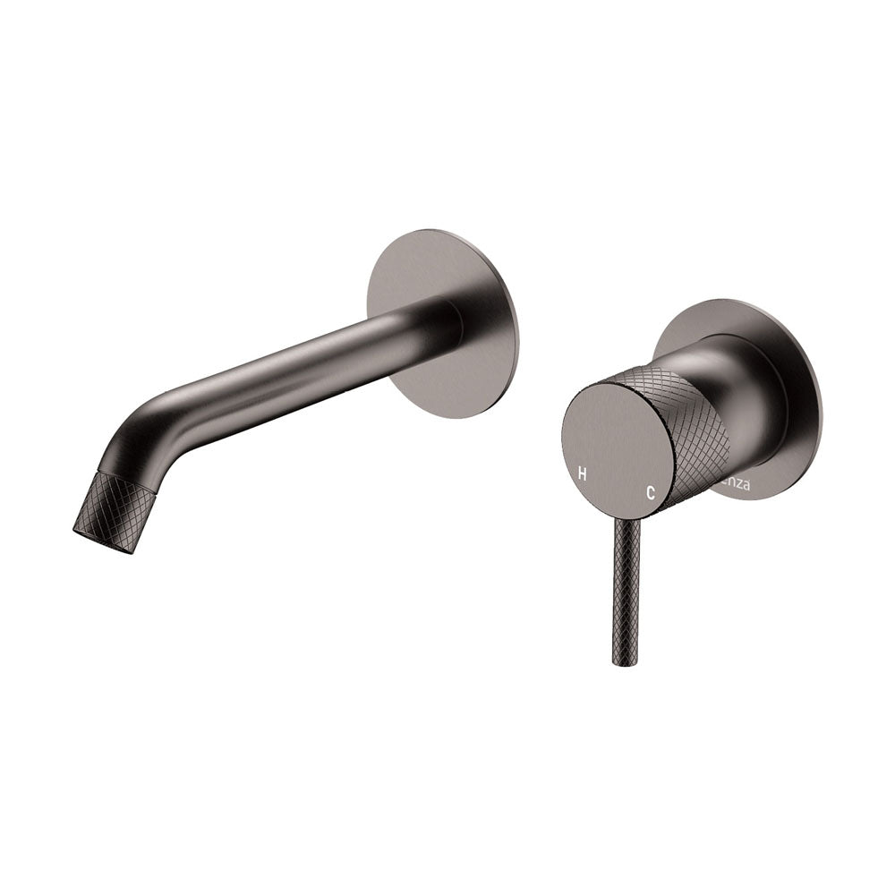 Fienza Axle Basin/Bath Wall Mixer Set Round Plates 160mm Outlet, Gun Metal