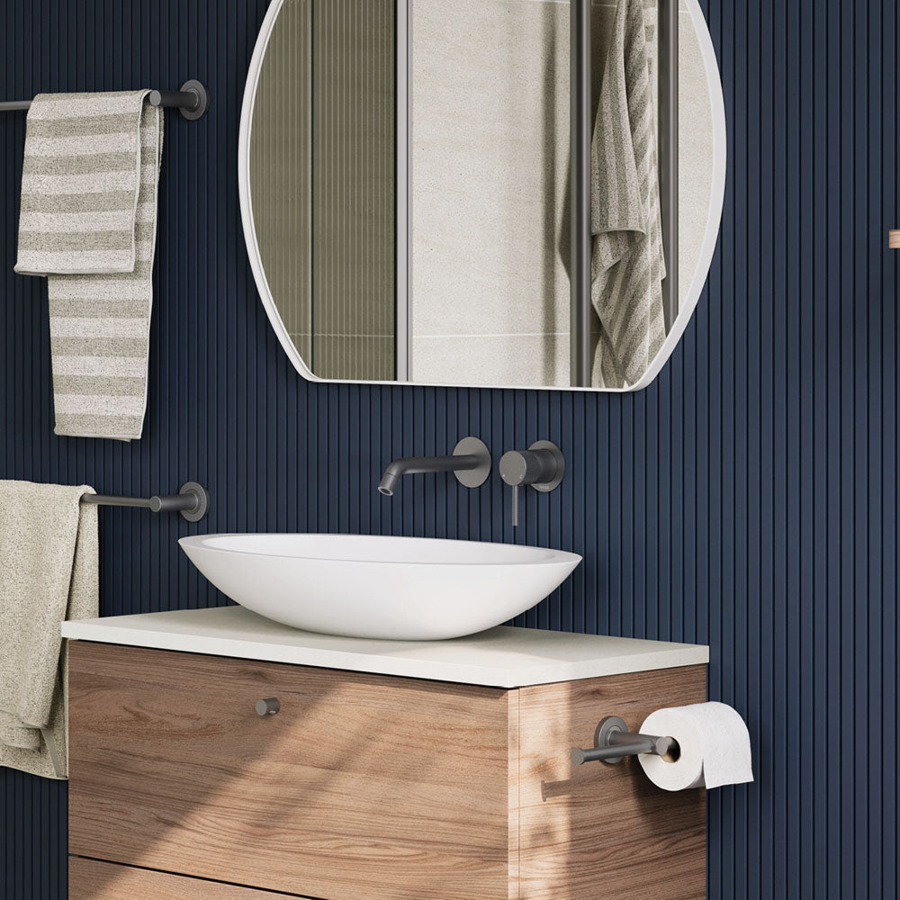 Fienza Axle Basin/Bath Wall Mixer Set Round Plates 160mm Outlet, Gun Metal