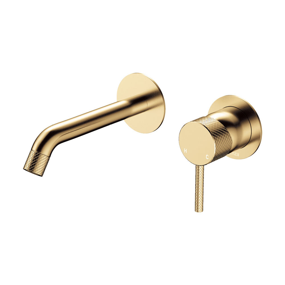 Fienza Axle Basin/Bath Wall Mixer With 160mm Outlet Round Plates, Urban Brass