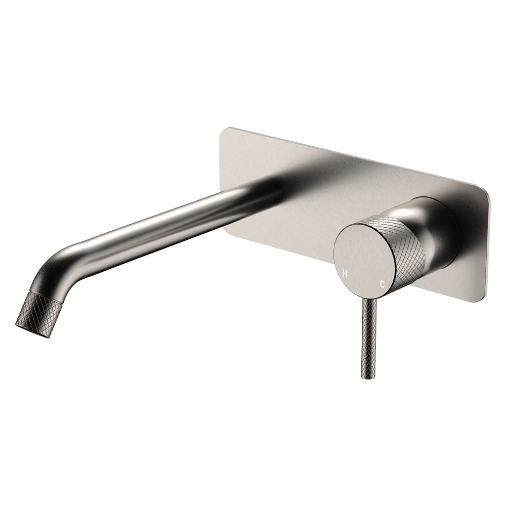 Fienza Axle Basin/Bath Wall Mixer Set Square Plate 200mm Outlet, Brushed Nickel