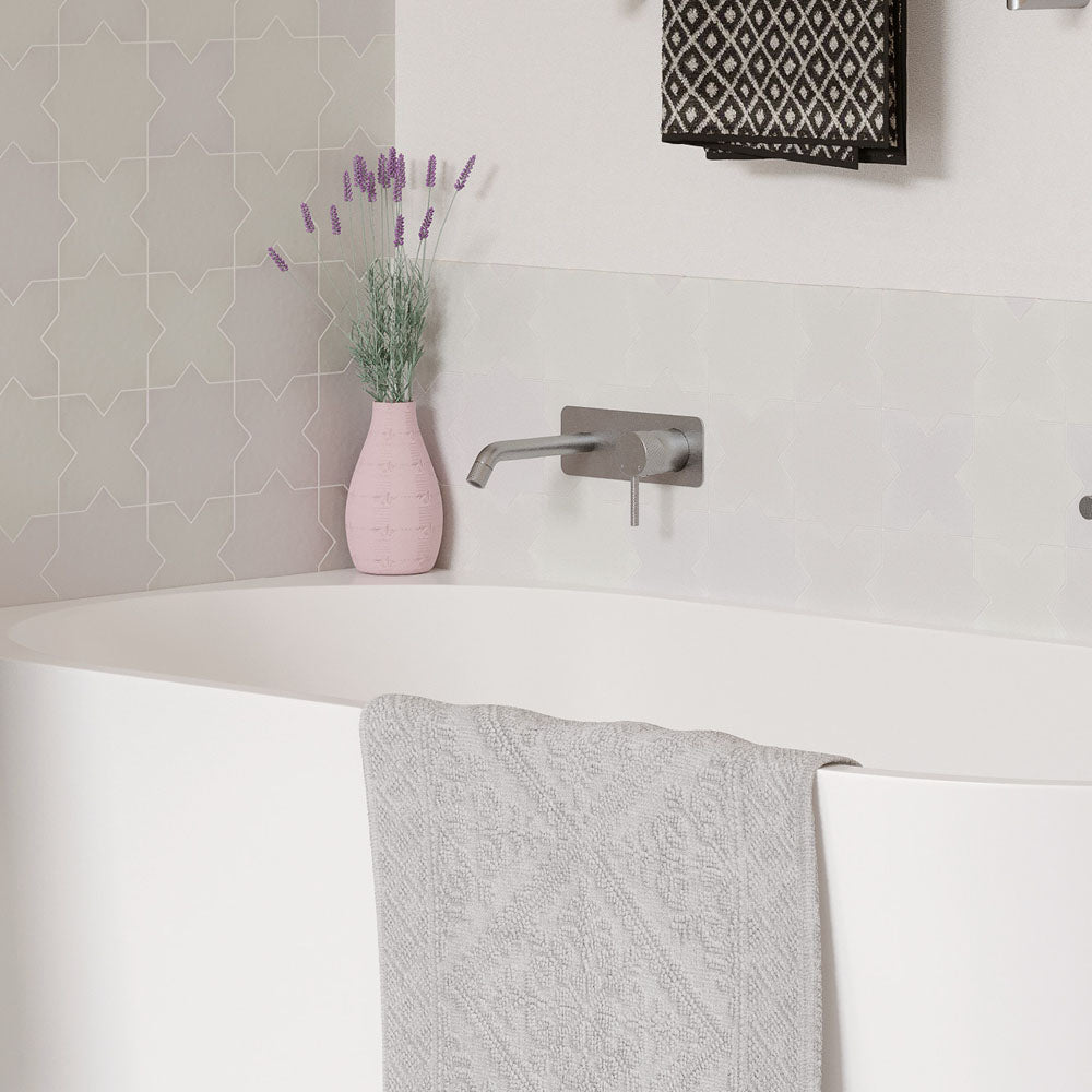 Fienza Axle Basin/Bath Wall Mixer Set Square Plate 200mm Outlet, Brushed Nickel