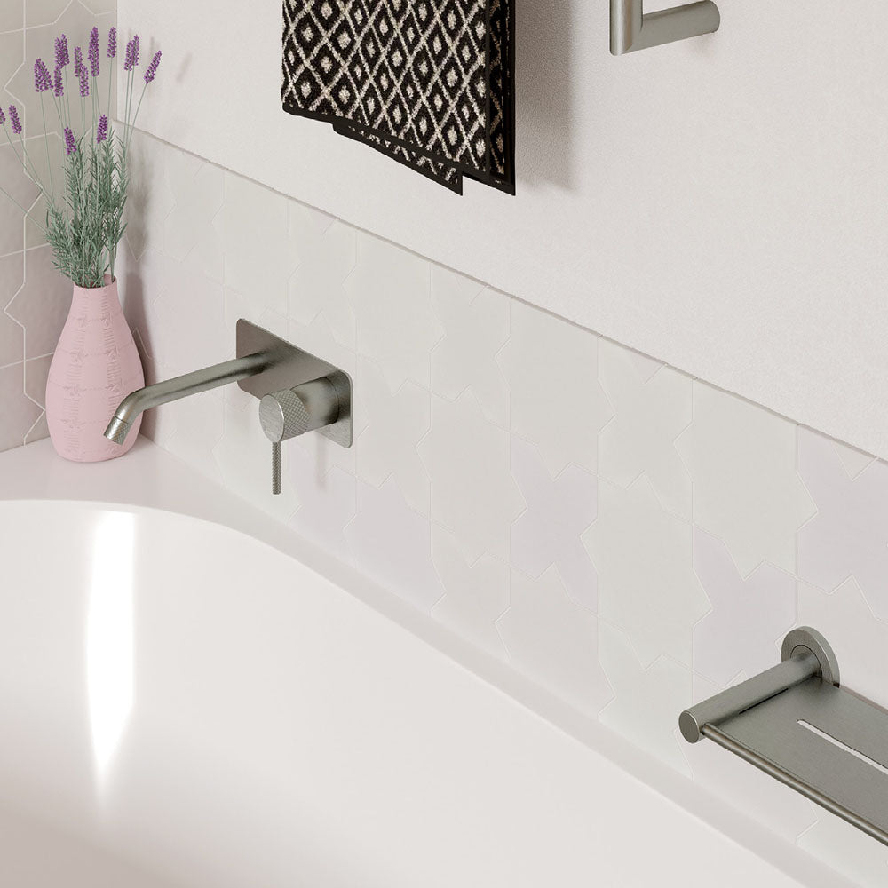 Fienza Axle Basin/Bath Wall Mixer Set Square Plate 200mm Outlet, Brushed Nickel