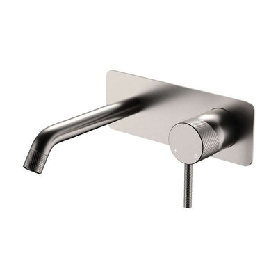 Fienza Axle Basin/Bath Wall Mixer Set Square Plate 160mm Outlet, Brushed Nickel