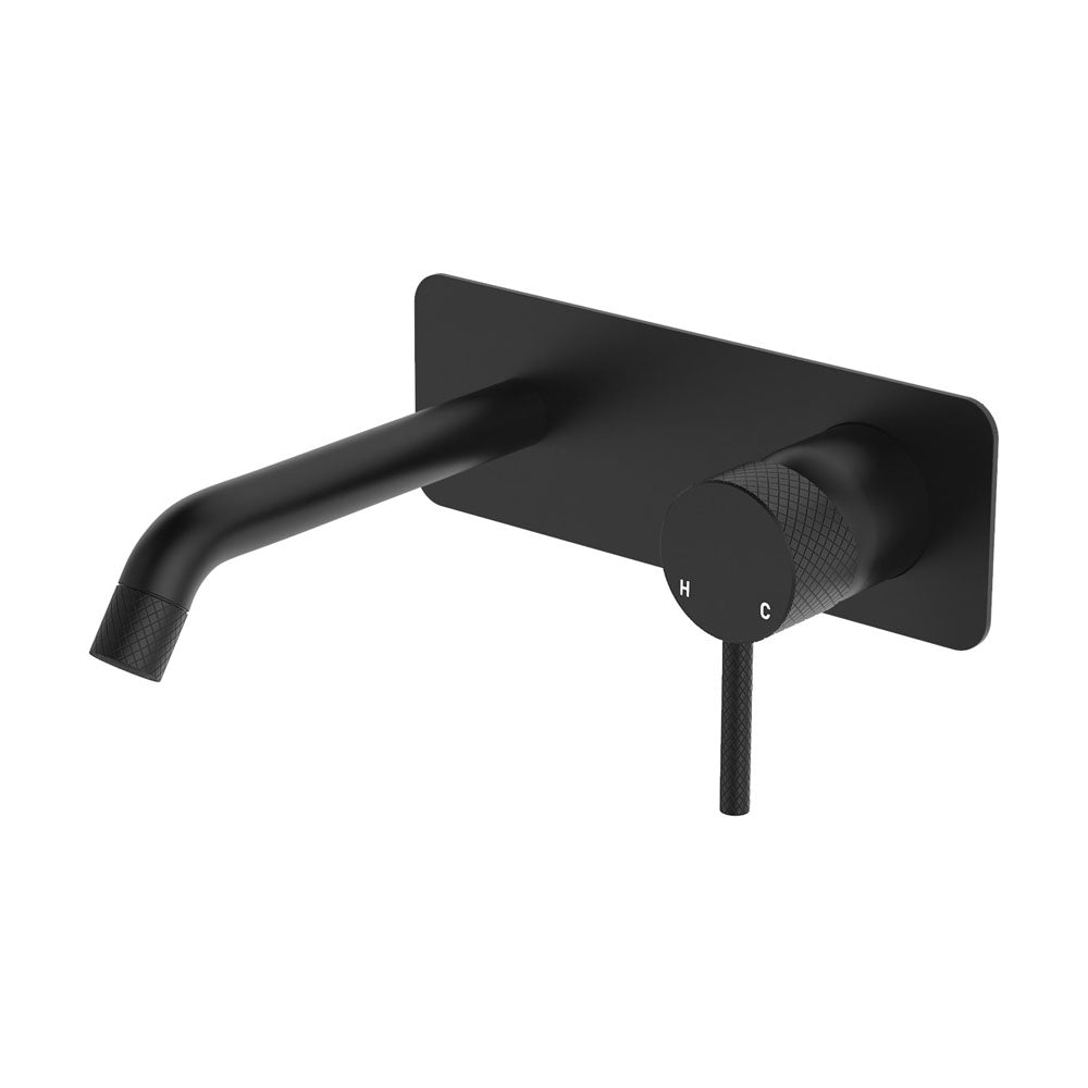 Fienza Axle Basin/Bath Wall Mixer With 160mm Outlet Soft Square Plate, Matte Black