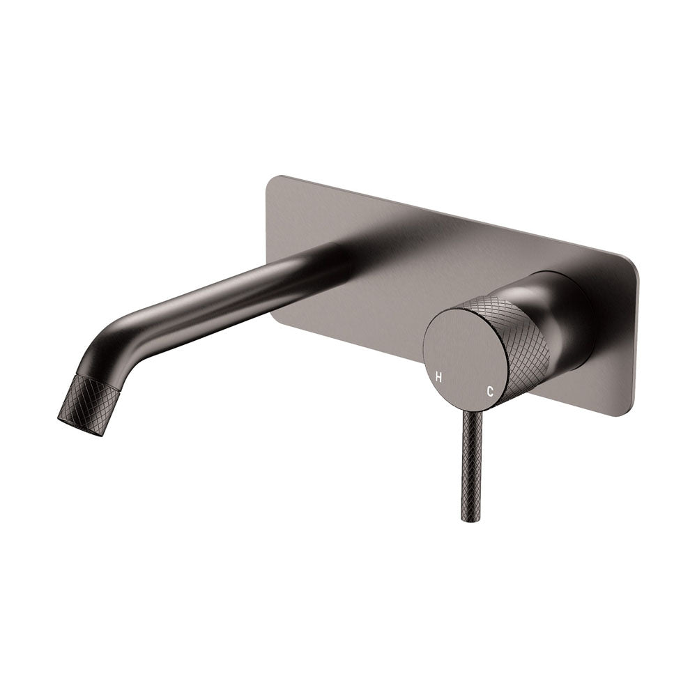 Fienza Axle Basin/Bath Wall Mixer Set Rectangular Plate 160mm Outlet, Gun Metal