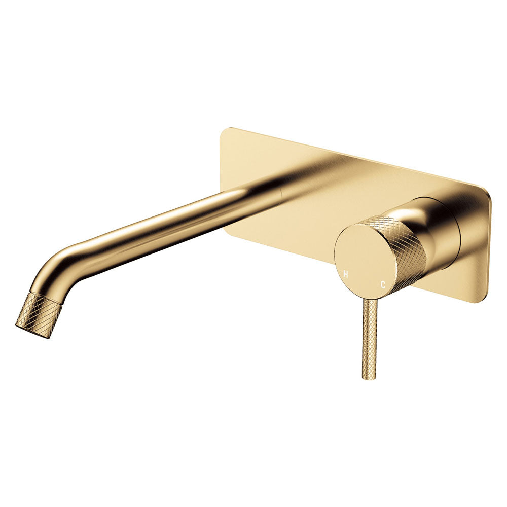 Fienza Axle Basin/Bath Wall Mixer Set Rectangular Plate 200mm Outlet, Urban Brass