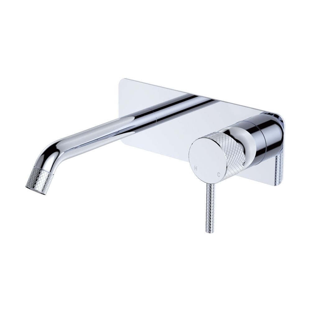 Fienza Axle Basin/Bath Wall Mixer With 160mm Outlet Soft Square Plate, Chrome
