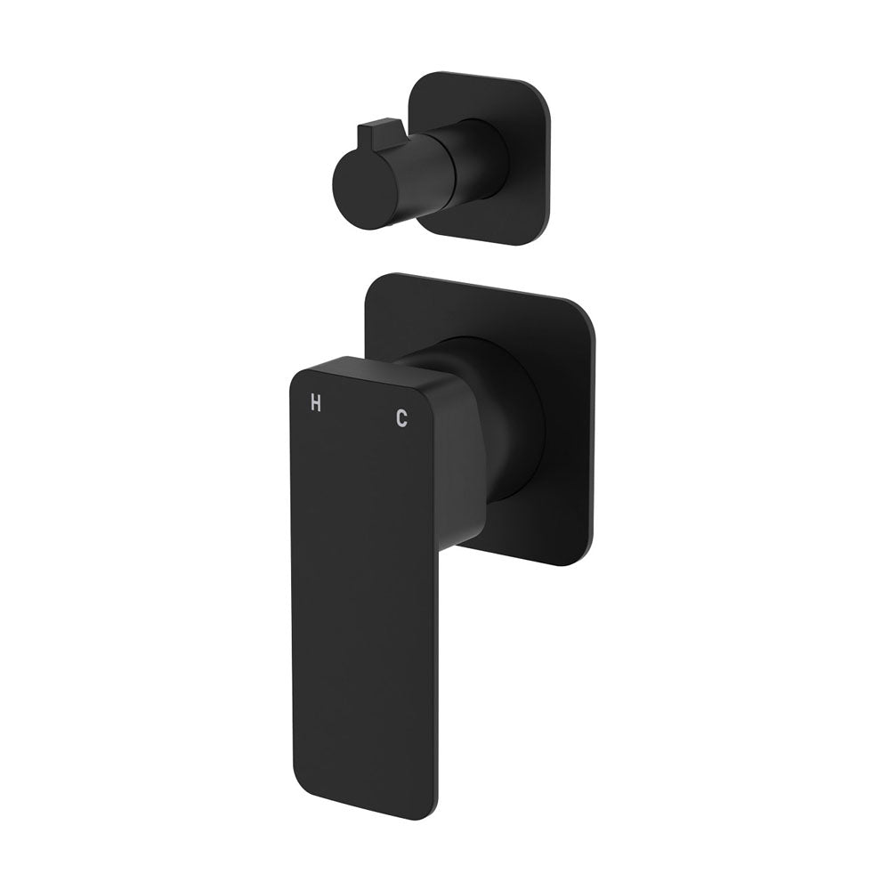 Fienza Tono Wall Diverter Mixer Small Square Plates, Matte Black