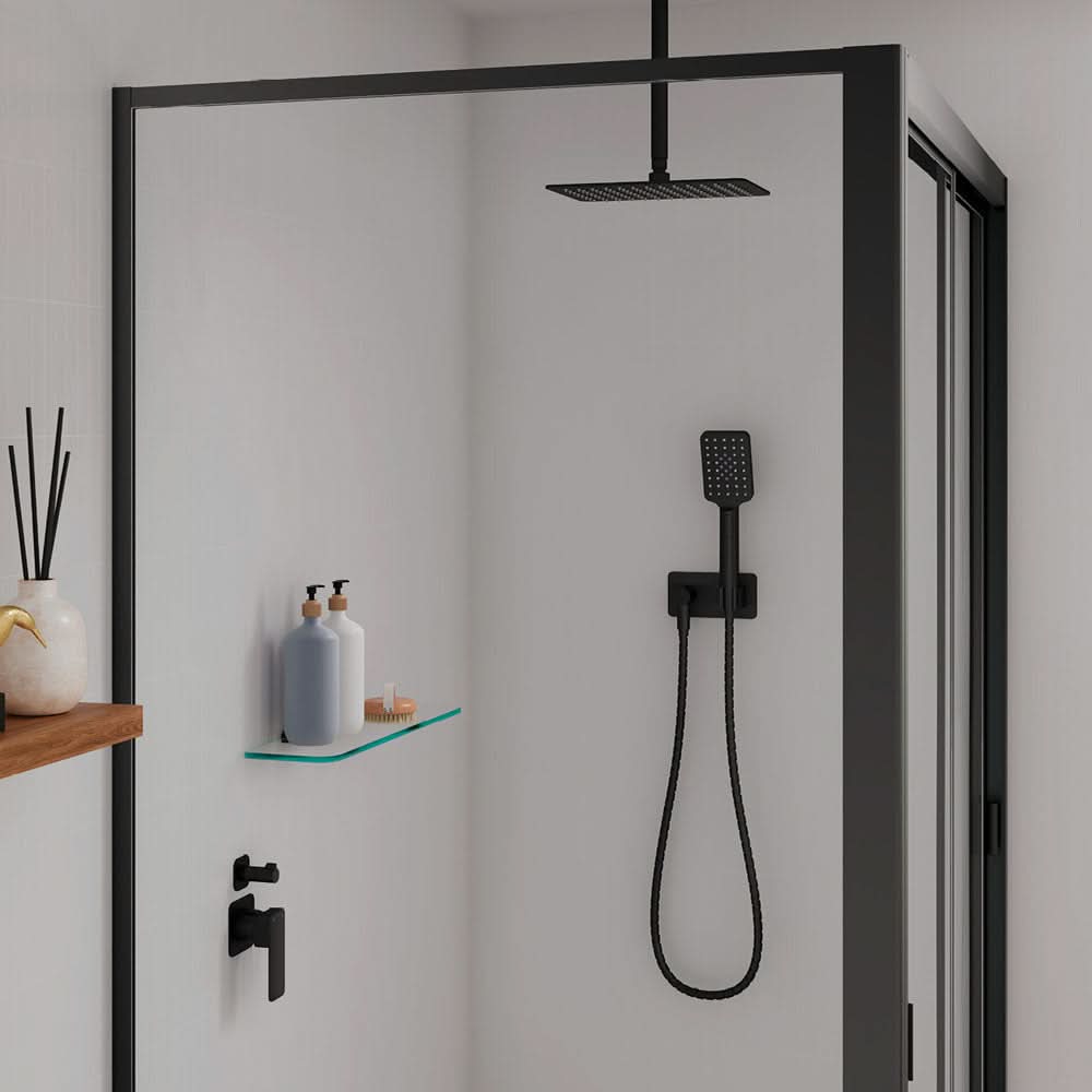 Fienza Tono Wall Diverter Mixer Dress Kit Small Square Plates, Matte Black