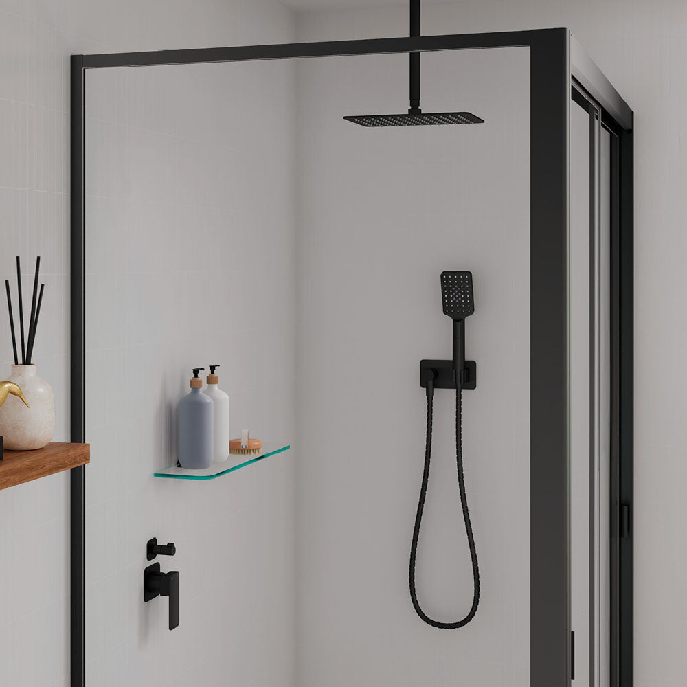 Fienza Tono Wall Diverter Mixer Small Square Plates, Matte Black