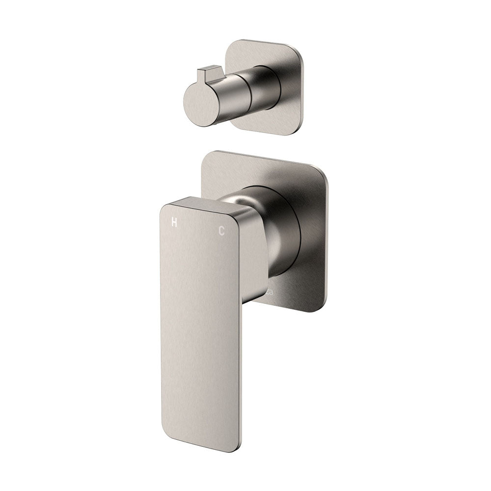 Fienza Tono Wall Diverter Mixer Small Square Plates, Brushed Nickel
