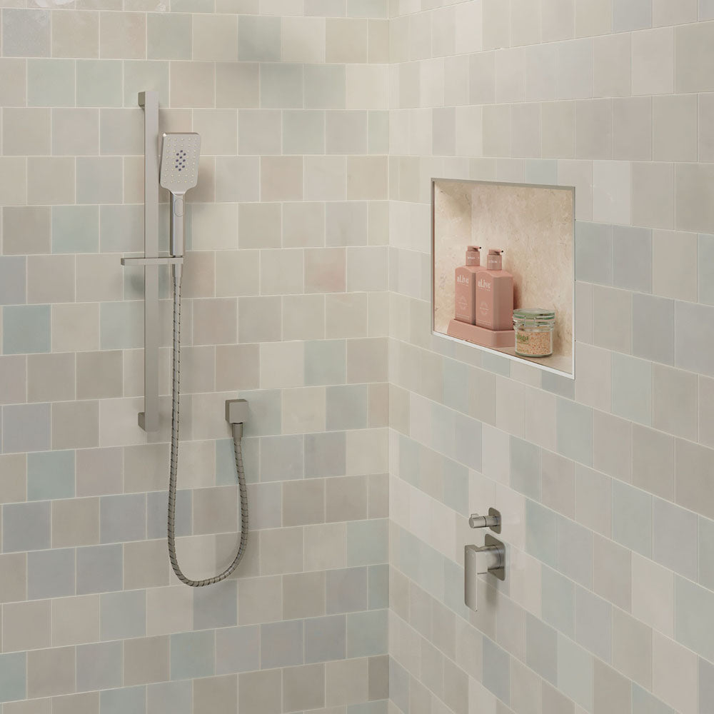Fienza Tono Wall Diverter Mixer Small Square Plates, Brushed Nickel
