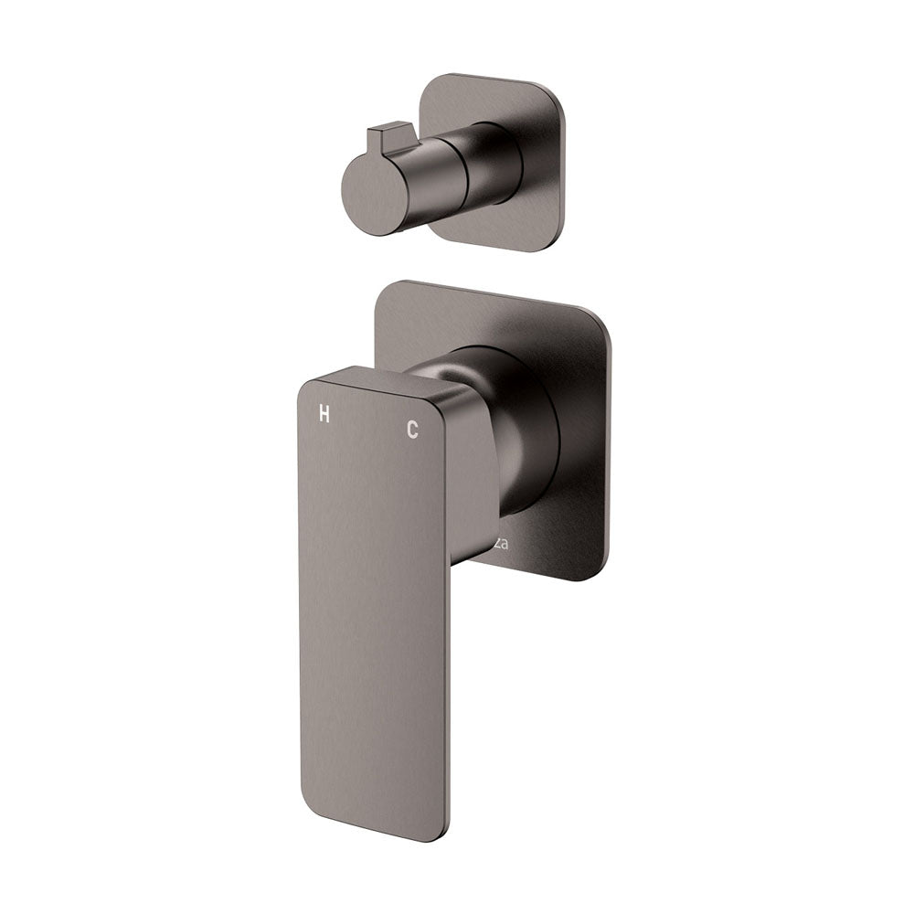 Fienza Tono Wall Diverter Mixer Small Square Plates, Gun Metal