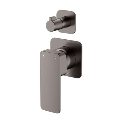 Fienza Tono Wall Diverter Mixer Small Square Plates, Gun Metal