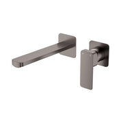 Fienza Tono Basin/Bath Wall Mixer Set 200mm Outlet Sm Square Plates, Gun Metal