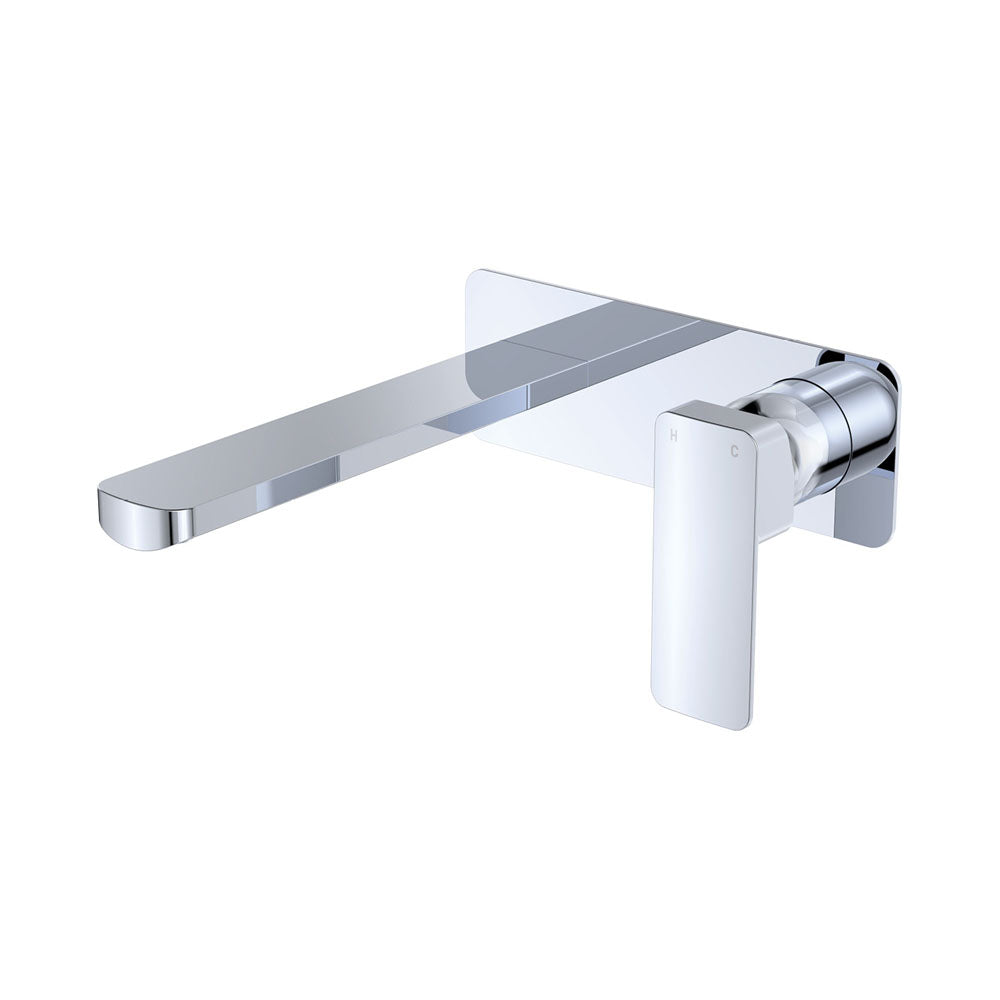 Fienza Tono Basin/Bath Wall Mixer Set 200mm Outlet Large Rectangular Plate, Chrome