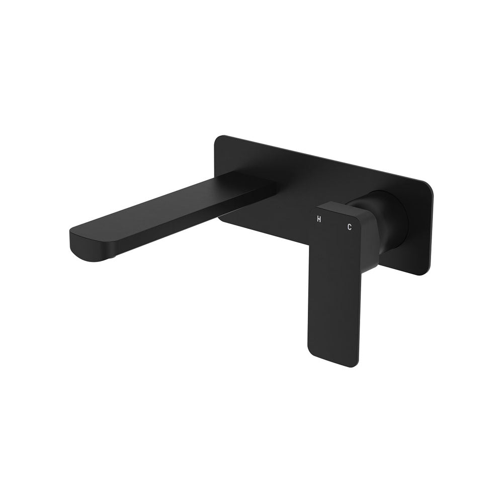 Fienza Tono Basin/Bath Wall Mixer Set 160mm Outlet Large Rectangular Plate, Matte Black