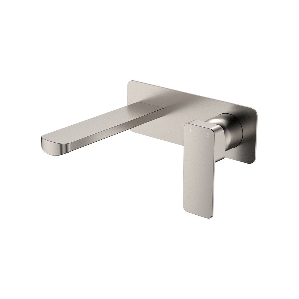 Fienza Tono Basin/Bath Wall Mixer Set 160mm Outlet Large Rectangular Plate, Brushed Nickel