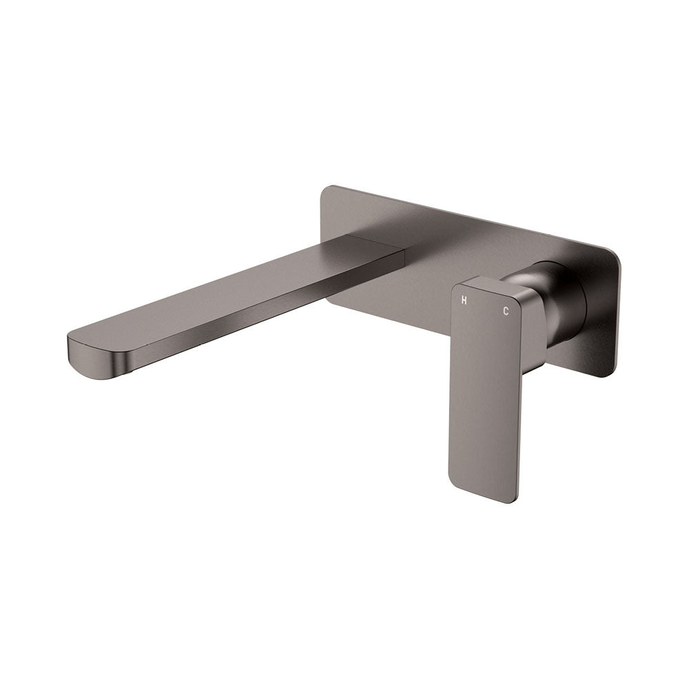 Fienza Tono Basin/Bath Wall Mixer Set 200mm Outlet Large Rectangular Plate, Gun Metal