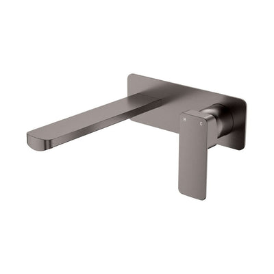 Fienza Tono Basin/Bath Wall Mixer Set 200mm Outlet Large Rectangular Plate, Gun Metal