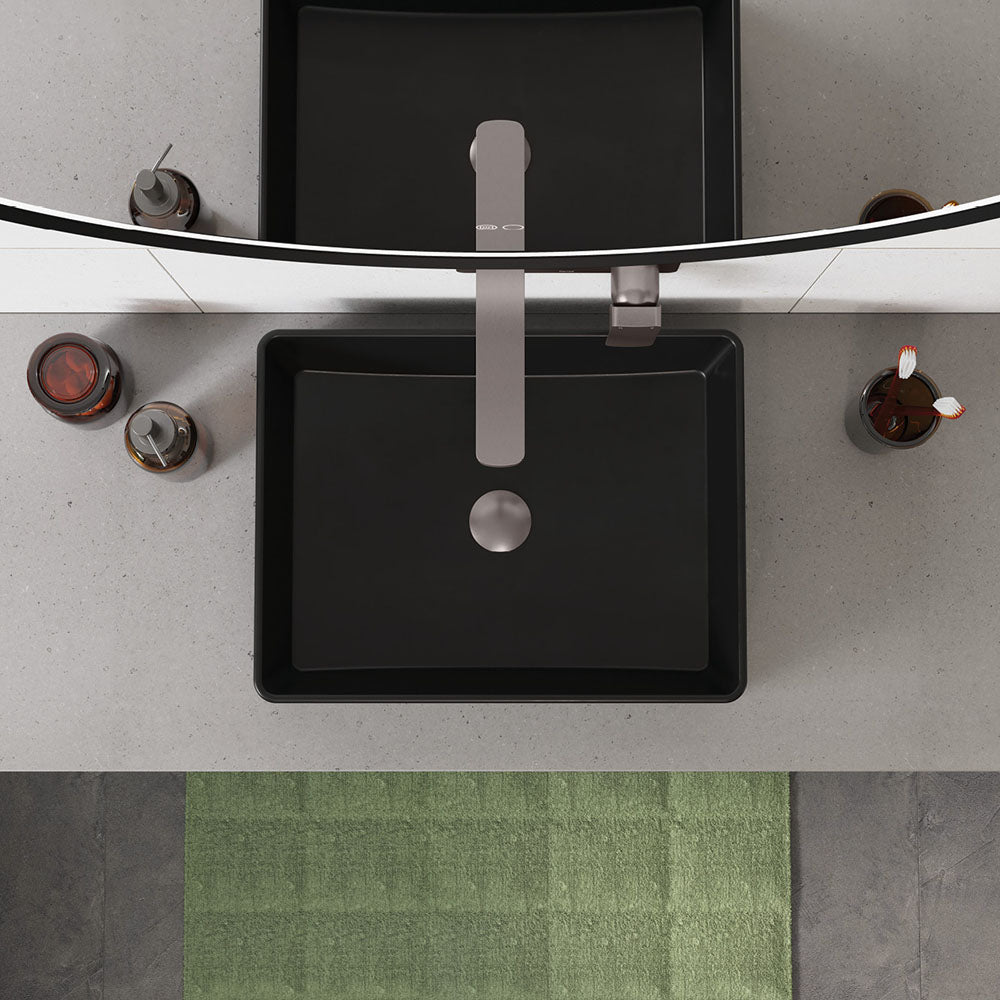 Fienza Tono Basin/Bath Wall Mixer Set 200mm Outlet Large Rectangular Plate, Gun Metal