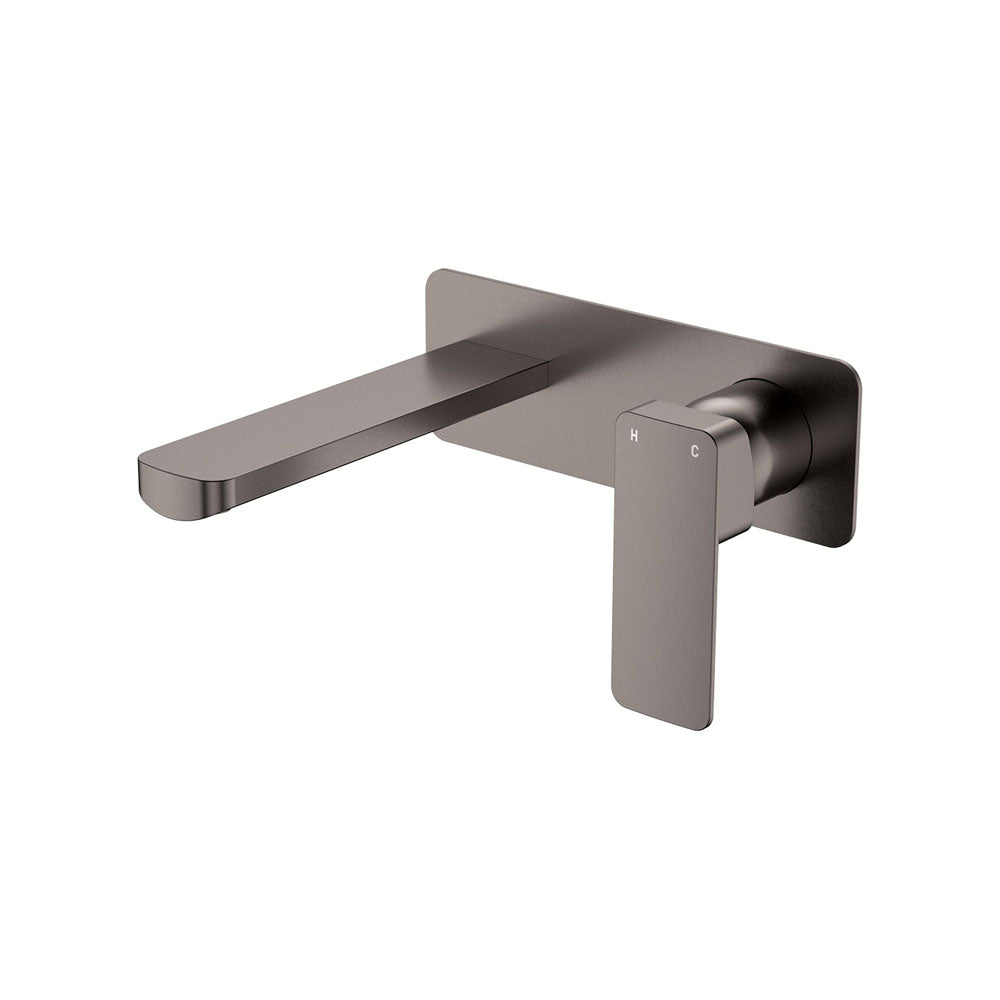 Fienza Tono Basin/Bath Wall Mixer Set 160mm Outlet Large Rectangular Plate, Gun Metal