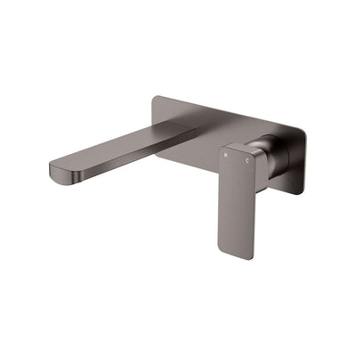 Fienza Tono Basin/Bath Wall Mixer Set 160mm Outlet Large Rectangular Plate, Gun Metal