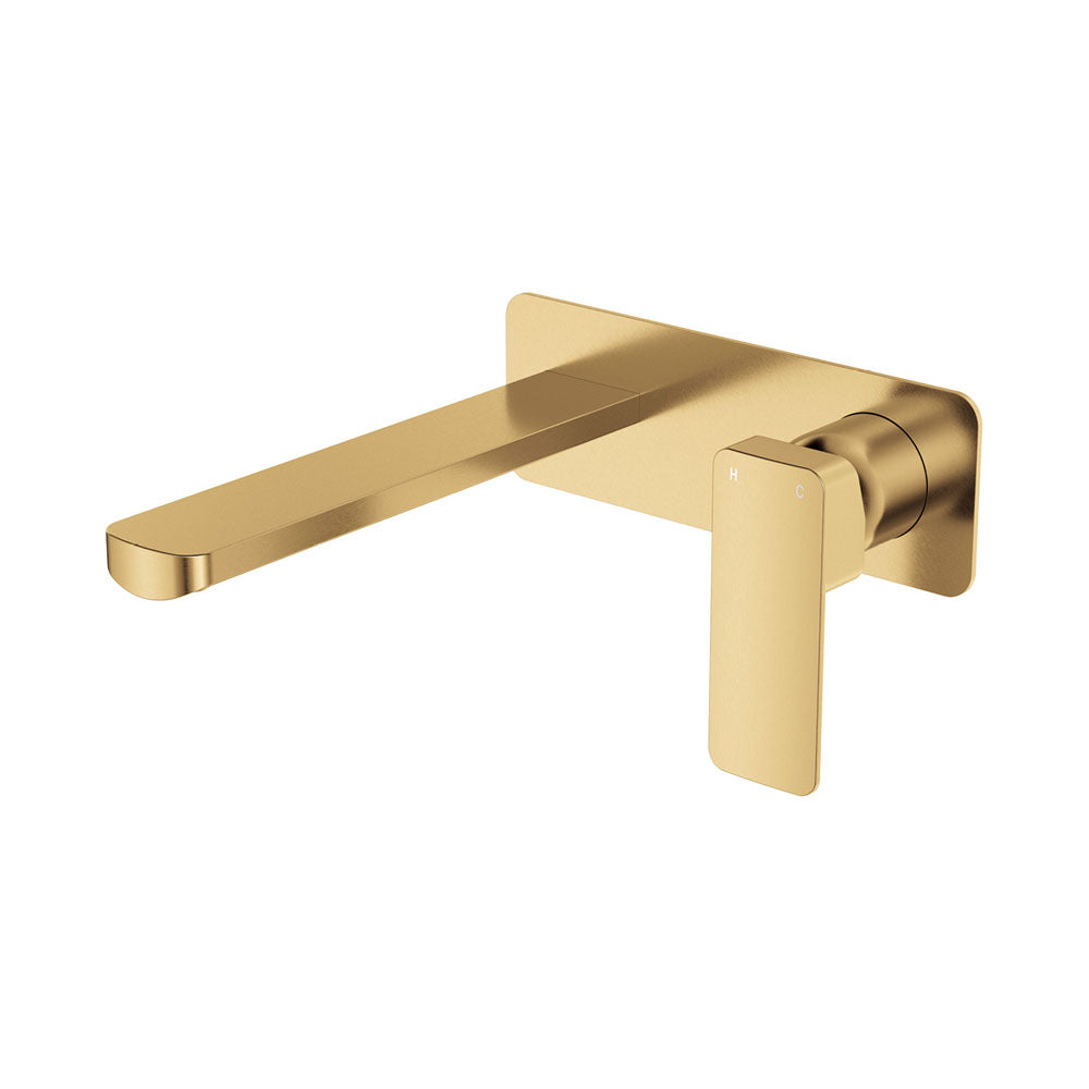 Fienza Tono Basin/Bath Wall Mixer Set 200mm Outlet Large Rectangular Plate, Urban Brass