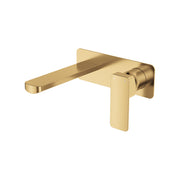 Fienza Tono Basin/Bath Wall Mixer Set 160mm Outlet Large Rectangular Plate, Urban Brass