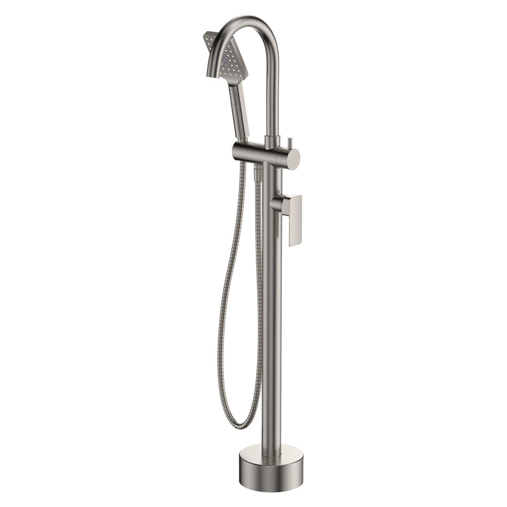 Fienza Tono Floor Mounted Bath Mixer With Hand Shower, Brushed Nickel