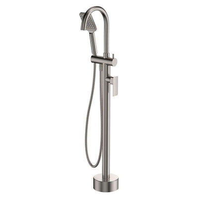 Fienza Tono Floor Mounted Bath Mixer With Hand Shower, Brushed Nickel