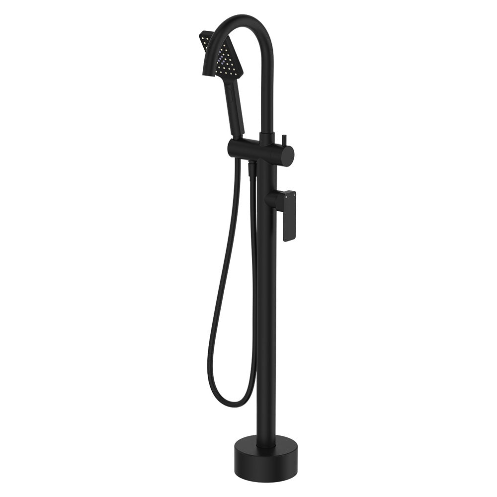 Fienza Tono Floor Mounted Bath Mixer With Hand Shower, Matte Black