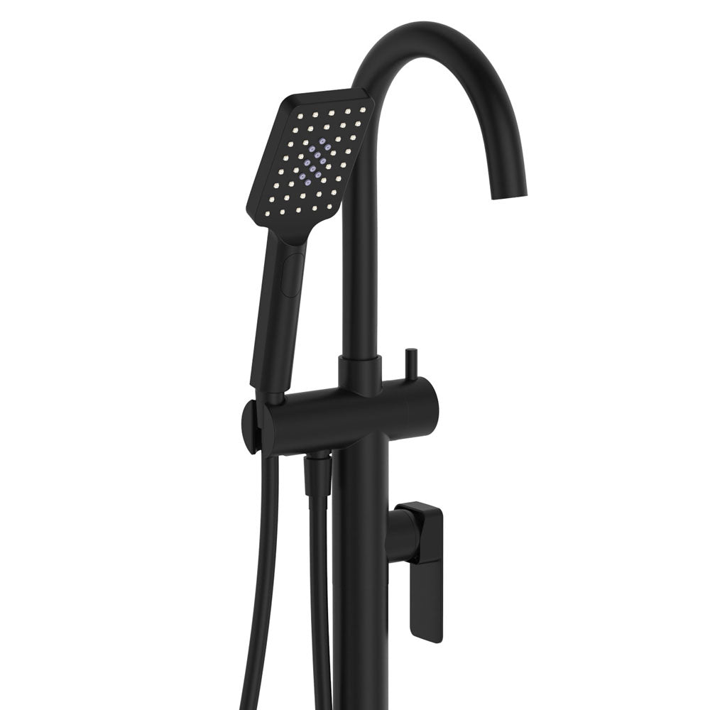 Fienza Tono Floor Mounted Bath Mixer With Hand Shower, Matte Black