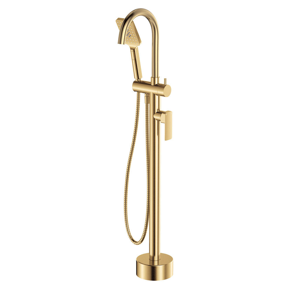 Fienza Tono Floor Mounted Bath Mixer With Hand Shower, Urban Brass