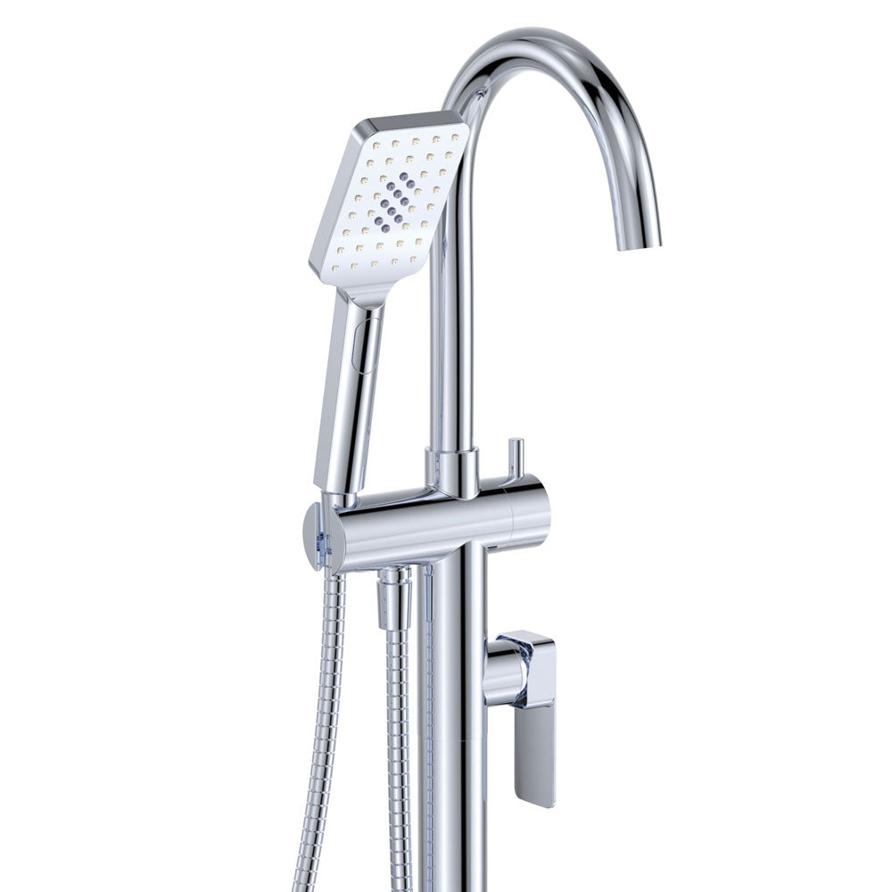 Fienza Tono Floor Mounted Bath Mixer With Hand Shower, Chrome