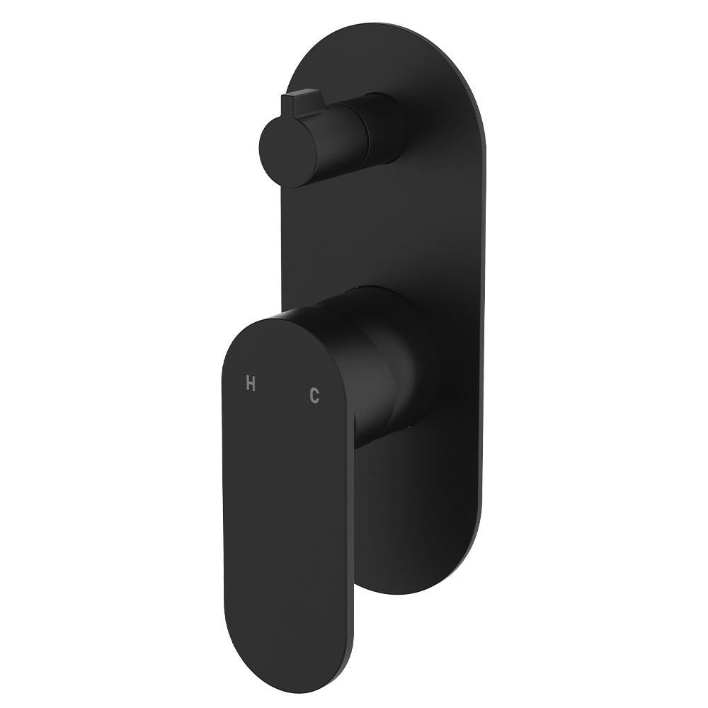 Fienza Empire Slim Wall Diverter Mixer Lg Oval Plate Vertical Dress Kit, Matte Black
