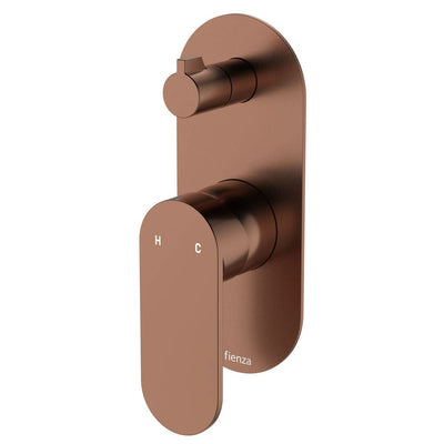 Fienza Empire Slim Wall Diverter Mixer Large Oval Plate Vertical, Brushed Copper
