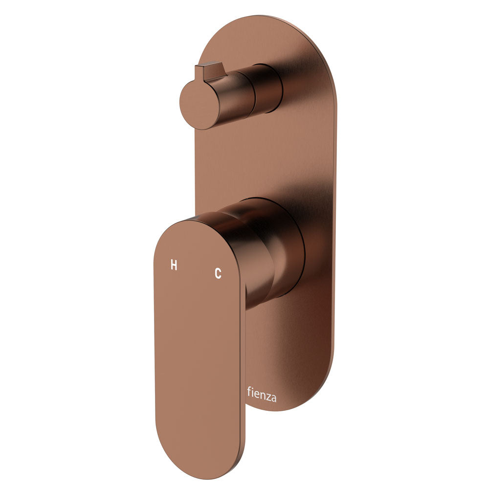Fienza Empire Slim Wall Diverter Mixer Lg Oval Plate Vertical Dress Kit, Brushed Copper