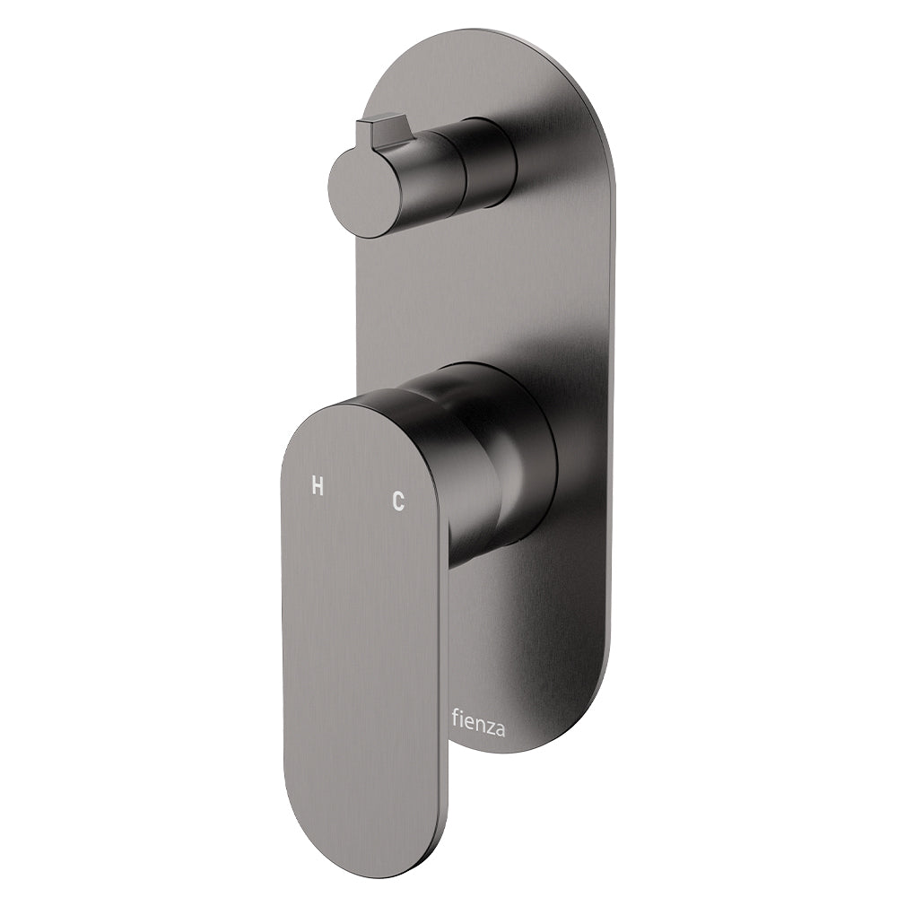 Fienza Empire Slim Wall Diverter Mixer Large Oval Plate Verticle, Gun Metal