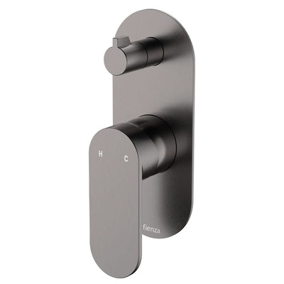 Fienza Empire Slim Wall Diverter Mixer Large Oval Plate Verticle, Gun Metal
