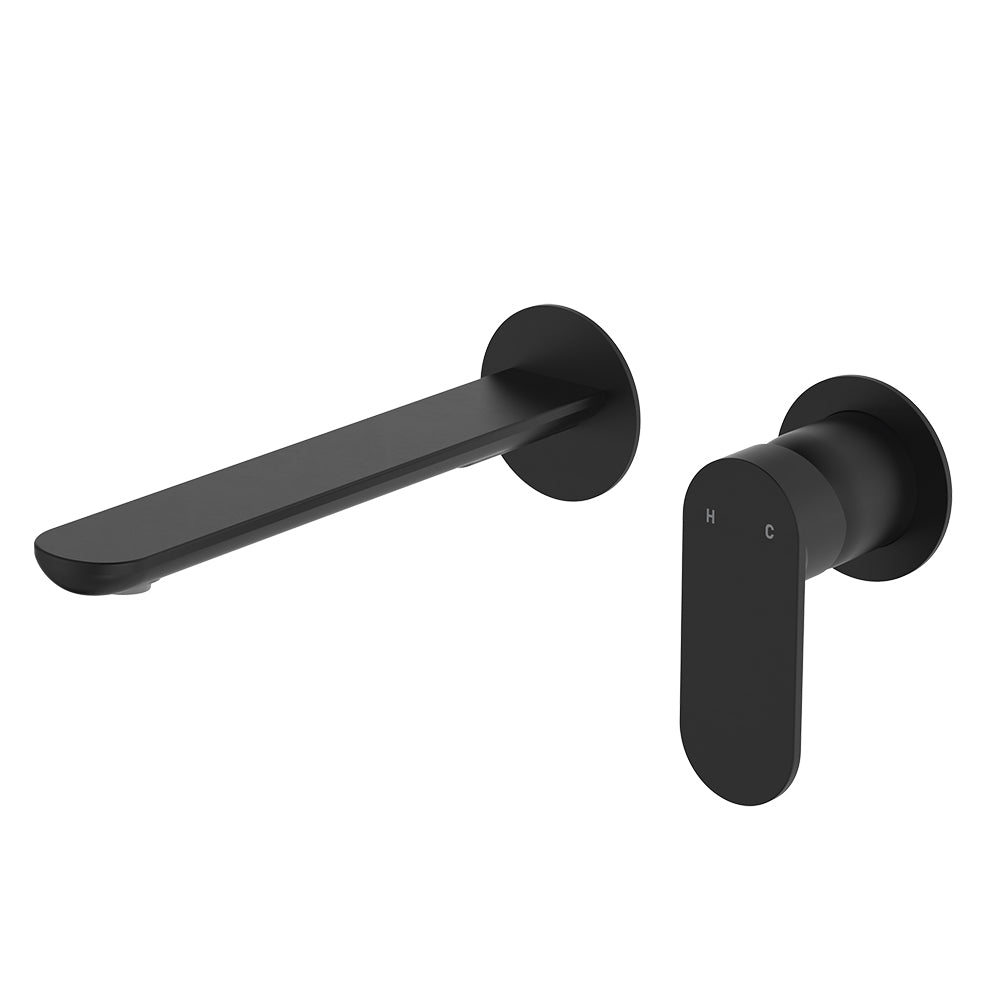 Fienza Empire Slim Basin/Bath Wall Mixer Set Round Plates 200mm Dress Kit, Matte Black