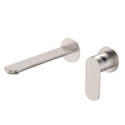 Fienza Empire Slim Basin/Bath Wall Mixer Set Round Plates 200mm, Brushed Nickel