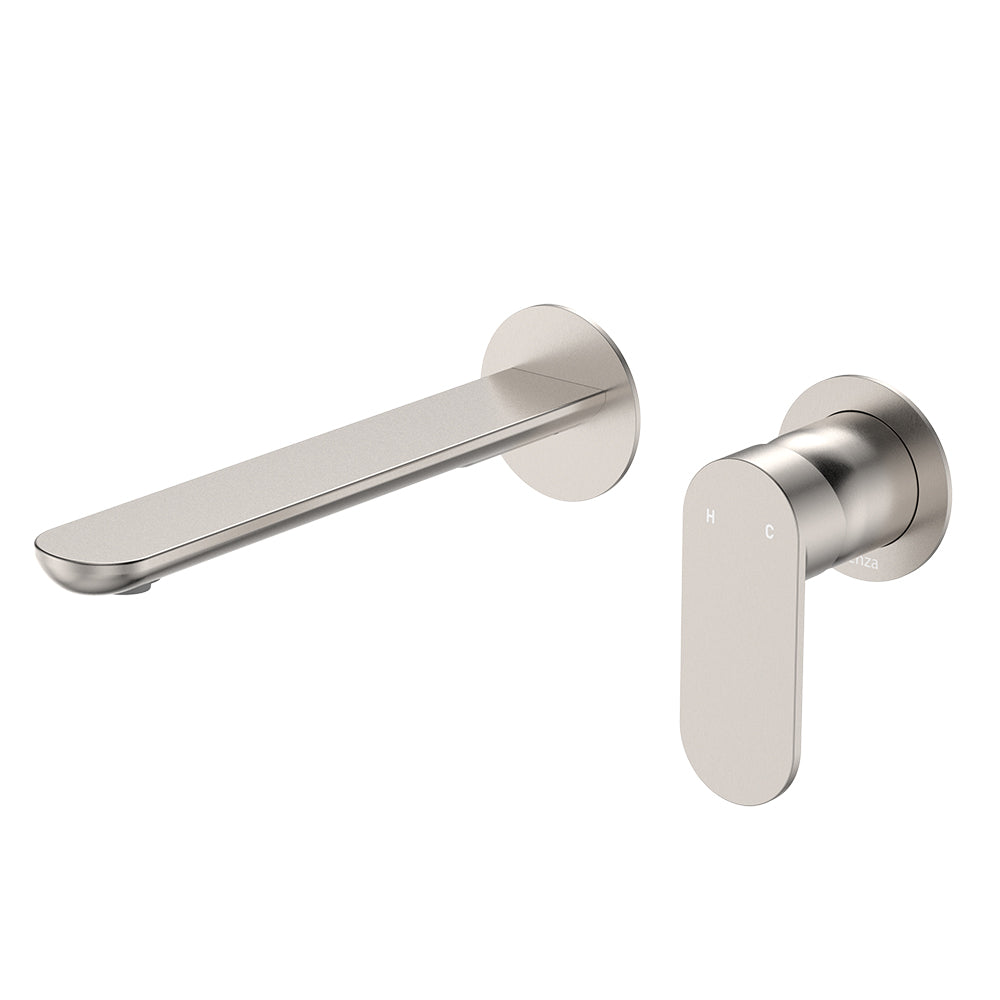Fienza Empire Slim Basin/Bath Wall Mixer Set Round Plates 200mm Dress Kit, Brushed Nickel