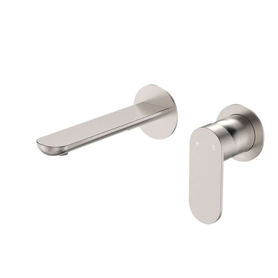 Fienza Empire Slim Basin/Bath Wall Mixer Set Round Plates 160mm, Brushed Nickel