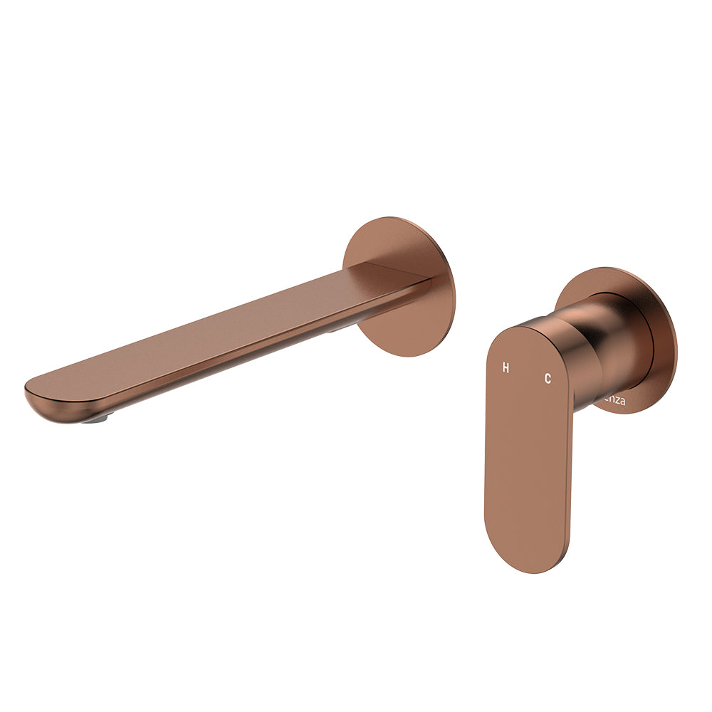 Fienza Empire Slim Basin/Bath Wall Mixer Set Round Plates 200mm Dress Kit, Brushed Copper